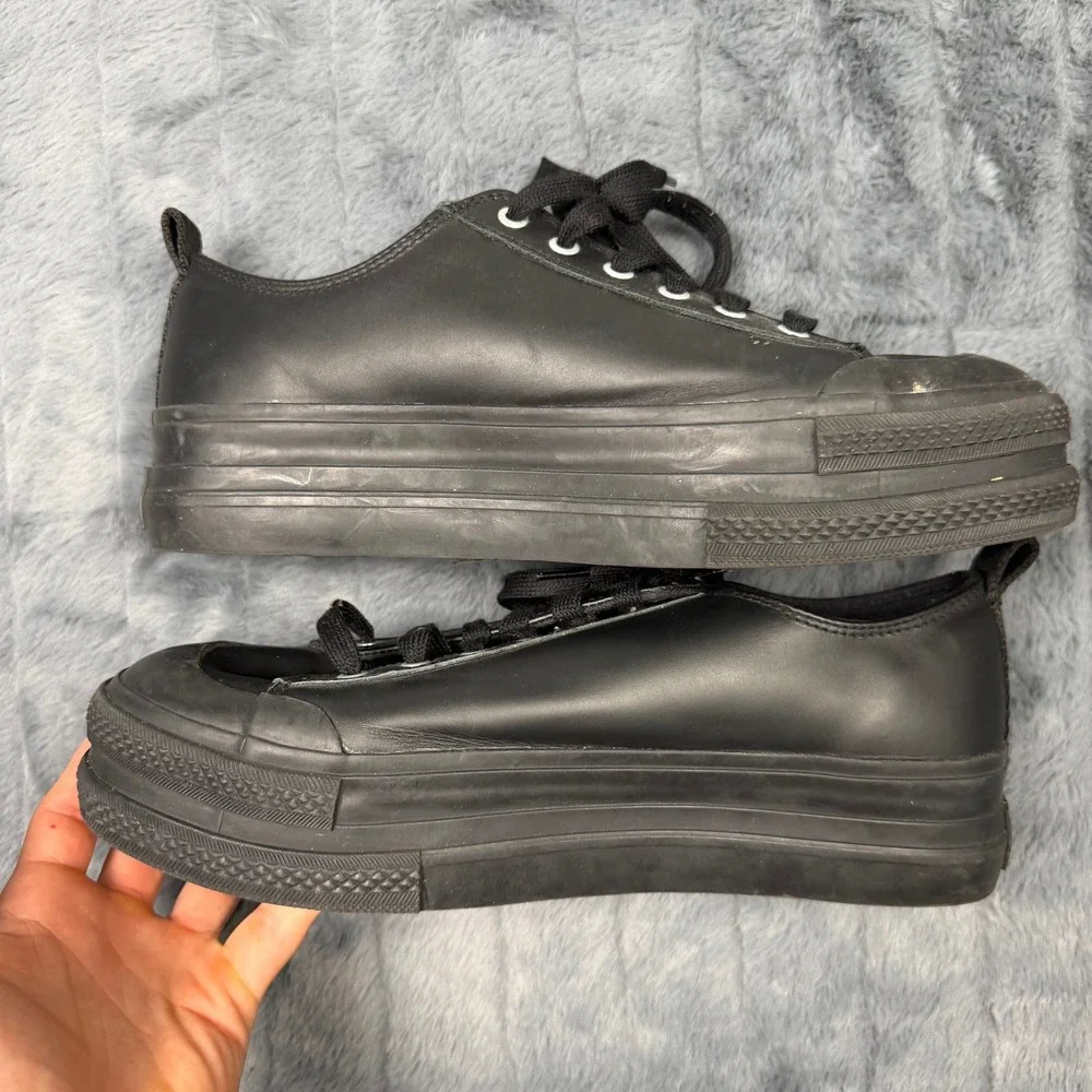 Diesel S-Jomua LC Mens 10.5 Triple Black Leather Platform Sneakers Y02716 PR013